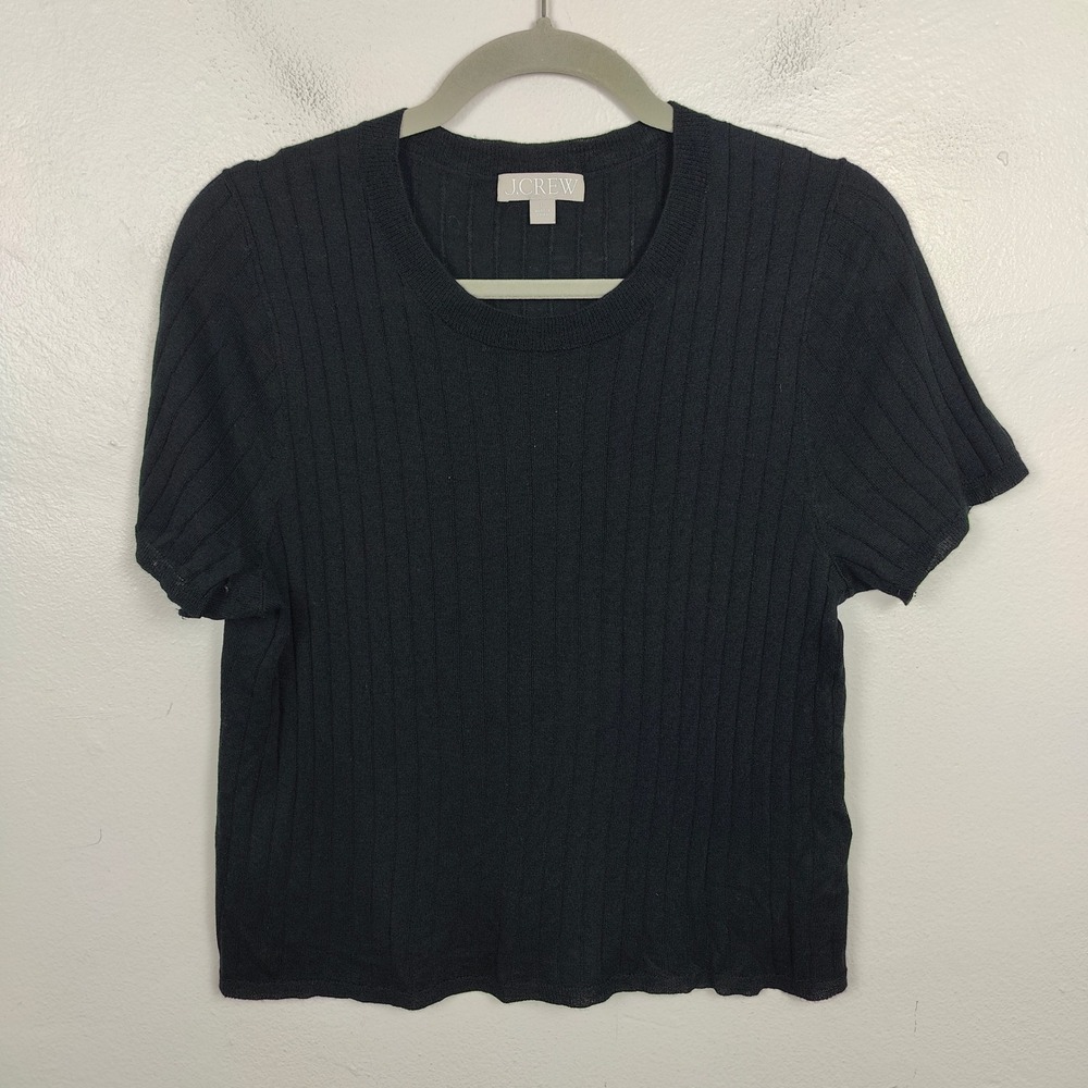 J.Crew Silk Cashmere-blend Cropped T-shirt Womens‎ Large Black Minimalist Preppy - Picture 2 of 9